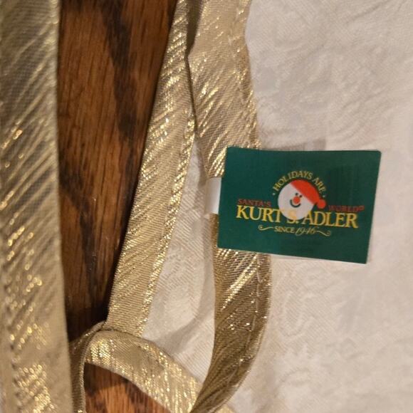 Kurt Adler 48" Round Ivory Gold Trim Embroidered Flower Christmas Tree Skirt - Picture 4 of 5